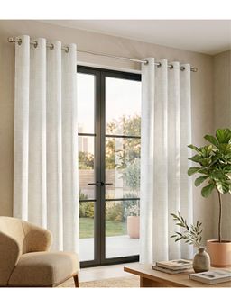 Saral Home - Check Cotton Woven 2 Window Curtain 75% Light Blocking - Ivory
