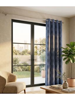 Saral Home - Check Cotton Woven Window Curtain 75% Light Blocking - Navy Blue