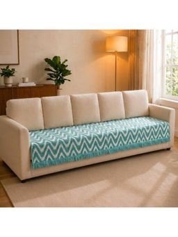 Saral Home - VW Sofa Cover Cotton Chevron with Fringe - Aqua