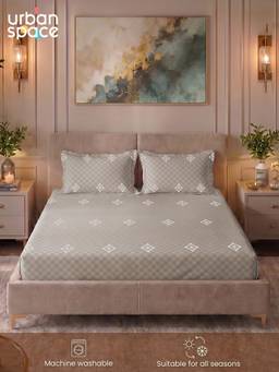 Urban Space - Cotton 300 TC King Bedsheet with 2 Pillow Covers - Diamond Brown