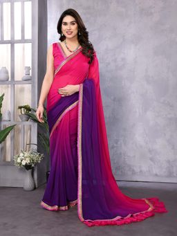 VAIRAGEE - Multi-Colour Georgette Ombre Saree with Unstitched Blouse (Set of 2)