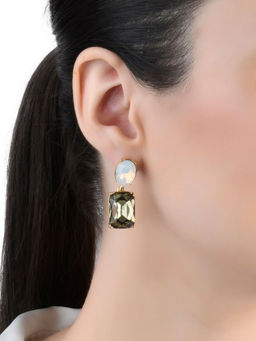 Lilly & Sparkle - Gold Toned Grey and White Stone Studded Dangler Earrings