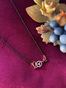 Digital Dress Room - Mangalsutra Design Gold Plated Love Word Ad Pendant Black Beads Chain (20 Inches)