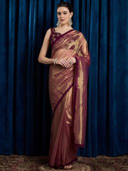 Akhilam - Women's Georgette Fabric Burgundy Solid Saree with Unstitched Blouse