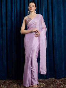 Akhilam - Women's Georgette Fabric Lavender Solid Saree with Unstitched Blouse