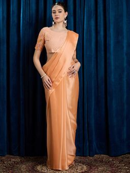 Akhilam - Women's Georgette Fabric Orange Solid Saree with Unstitched Blouse