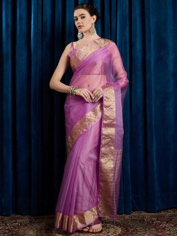 Akhilam - Women's Georgette Fabric Mauve Solid Saree with Unstitched Blouse