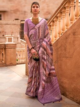 Akhilam - Women's Georgette Fabric Mauve Woven Saree with Unstitched Blouse