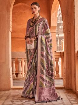 Akhilam - Women's Georgette Fabric Mauve Woven Saree with Unstitched Blouse