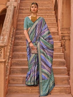 Akhilam - Women's Georgette Fabric Lavender Woven Saree with Unstitched Blouse