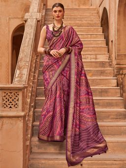 Akhilam - Women's Georgette Fabric Magenta Woven Saree with Unstitched Blouse