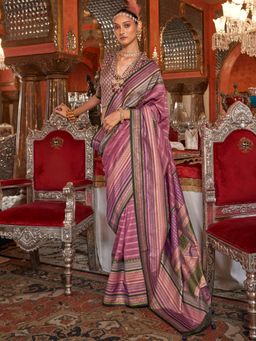 Akhilam - Women's Georgette Fabric Mauve Woven Saree with Unstitched Blouse