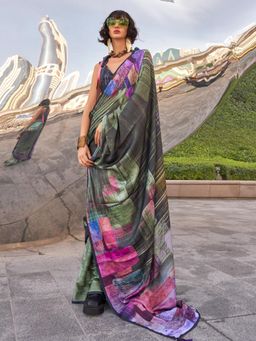 Akhilam - Women's Georgette Fabric Multi-Color Printed Saree with Unstitched Blouse