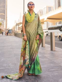 Akhilam - Women's Georgette Fabric Multi-Color Printed Saree with Unstitched Blouse