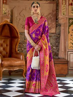 Akhilam - Women's Georgette Fabric Purple Woven Saree with Unstitched Blouse