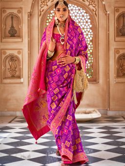 Akhilam - Women's Georgette Fabric Purple Woven Saree with Unstitched Blouse