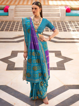 Akhilam - Women's Georgette Fabric Purple Woven Saree with Unstitched Blouse