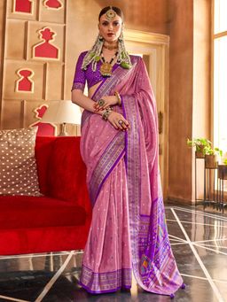 Akhilam - Women's Georgette Fabric Purple Woven Saree with Unstitched Blouse