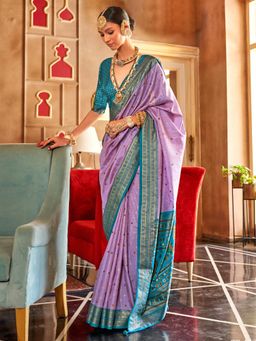 Akhilam - Women's Georgette Fabric Lavender Woven Saree with Unstitched Blouse