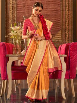 Akhilam - Women's Georgette Fabric Mustard Woven Saree with Unstitched Blouse