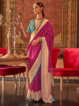 Akhilam - Women's Georgette Fabric Pink Woven Saree with Unstitched Blouse