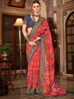 Akhilam - Women's Georgette Fabric Pink Woven Saree with Unstitched Blouse