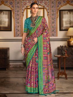 Akhilam - Women's Georgette Fabric Magenta Woven Saree with Unstitched Blouse