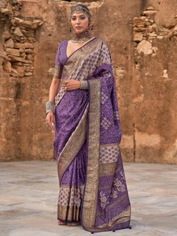 Akhilam - Women's Georgette Fabric Purple Woven Saree with Unstitched Blouse