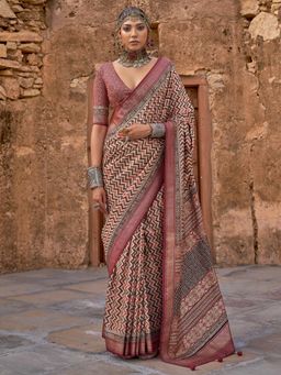 Akhilam - Women's Georgette Fabric Maroon Woven Saree with Unstitched Blouse