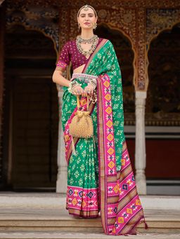 Akhilam - Women's Georgette Fabric Aqua Printed Saree with Unstitched Blouse