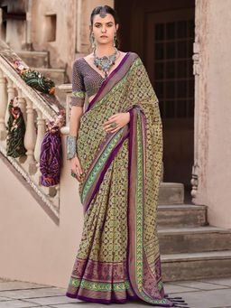 Akhilam - Women's Georgette Fabric Purple Printed Saree with Unstitched Blouse