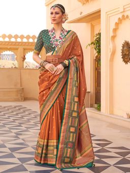 Akhilam - Women's Georgette Fabric Rust Woven Saree with Unstitched Blouse