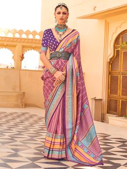 Akhilam - Women's Georgette Fabric Mauve Woven Saree with Unstitched Blouse