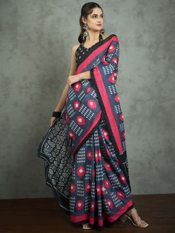 Akhilam - Women's Georgette Fabric Grey Printed Saree with Unstitched Blouse