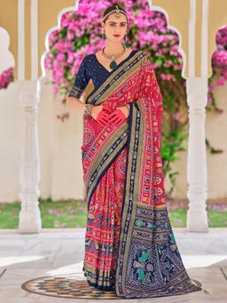 Akhilam - Women's Georgette Fabric Pink Printed Saree with Unstitched Blouse