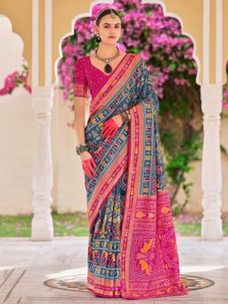 Akhilam - Women's Georgette Fabric Grey Printed Saree with Unstitched Blouse