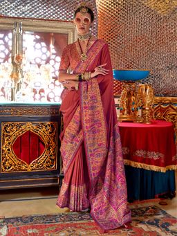 Akhilam - Women's Georgette Fabric Rust Printed Saree with Unstitched Blouse