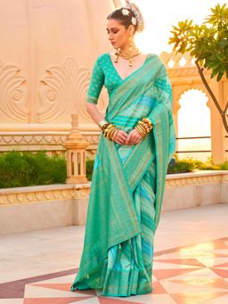 Akhilam - Women's Georgette Fabric Blue Woven Saree with Unstitched Blouse