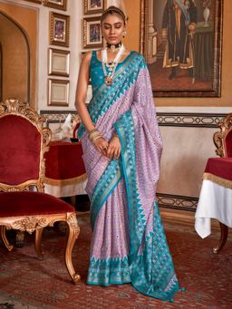 Akhilam - Women's Georgette Fabric Blue Woven Saree with Unstitched Blouse