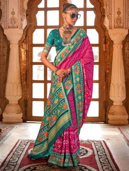Akhilam - Women's Georgette Fabric Pink Printed Saree with Unstitched Blouse