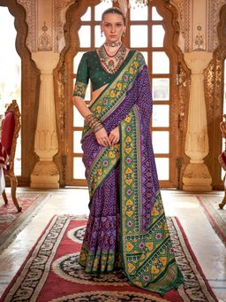 Akhilam - Women's Georgette Fabric Purple Printed Saree with Unstitched Blouse