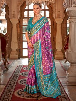 Akhilam - Women's Georgette Fabric Blue Printed Saree with Unstitched Blouse