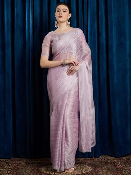 Akhilam - Women's Georgette Fabric Lavender Embellished Saree with Unstitched Blouse