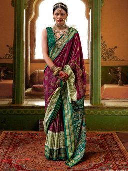 Akhilam - Women's Georgette Fabric Magenta Printed Saree with Unstitched Blouse