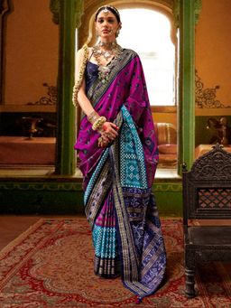 Akhilam - Women's Georgette Fabric Purple Printed Saree with Unstitched Blouse