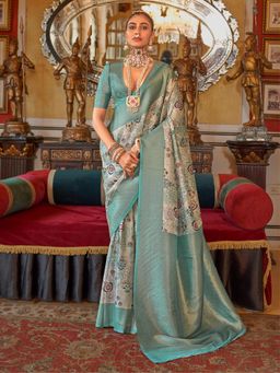 Akhilam - Women's Georgette Fabric Aqua Woven Saree with Unstitched Blouse