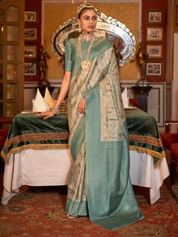 Akhilam - Women's Georgette Fabric Blue Woven Saree with Unstitched Blouse