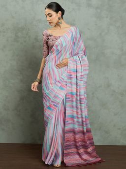 Akhilam - Women's Georgette Fabric Mauve Printed Saree with Unstitched Blouse