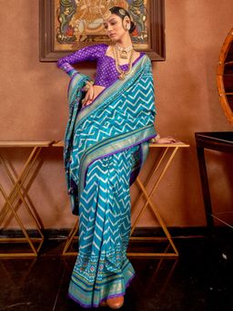 Akhilam - Women's Georgette Fabric Blue Woven Saree with Unstitched Blouse