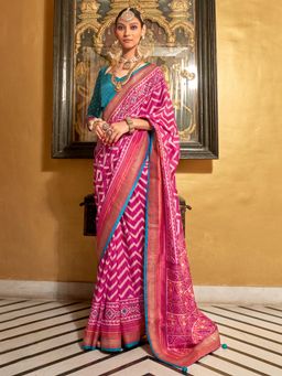 Akhilam - Women's Georgette Fabric Pink Woven Saree with Unstitched Blouse